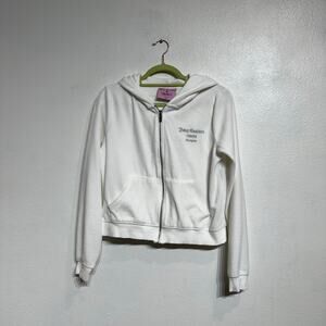 Forever 21 x Juicy Couture White Full Zip Track Hooded Jacket Sz L